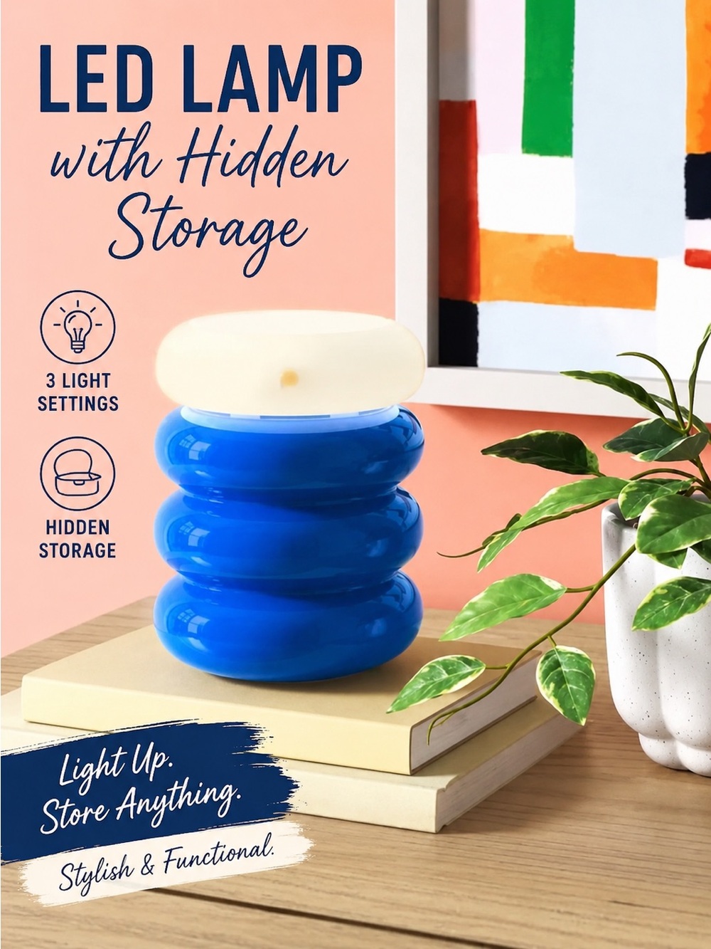 BLUE Room Essentials LED Jewelry Storage Lamp 3 Settings - Rechargeable NWT